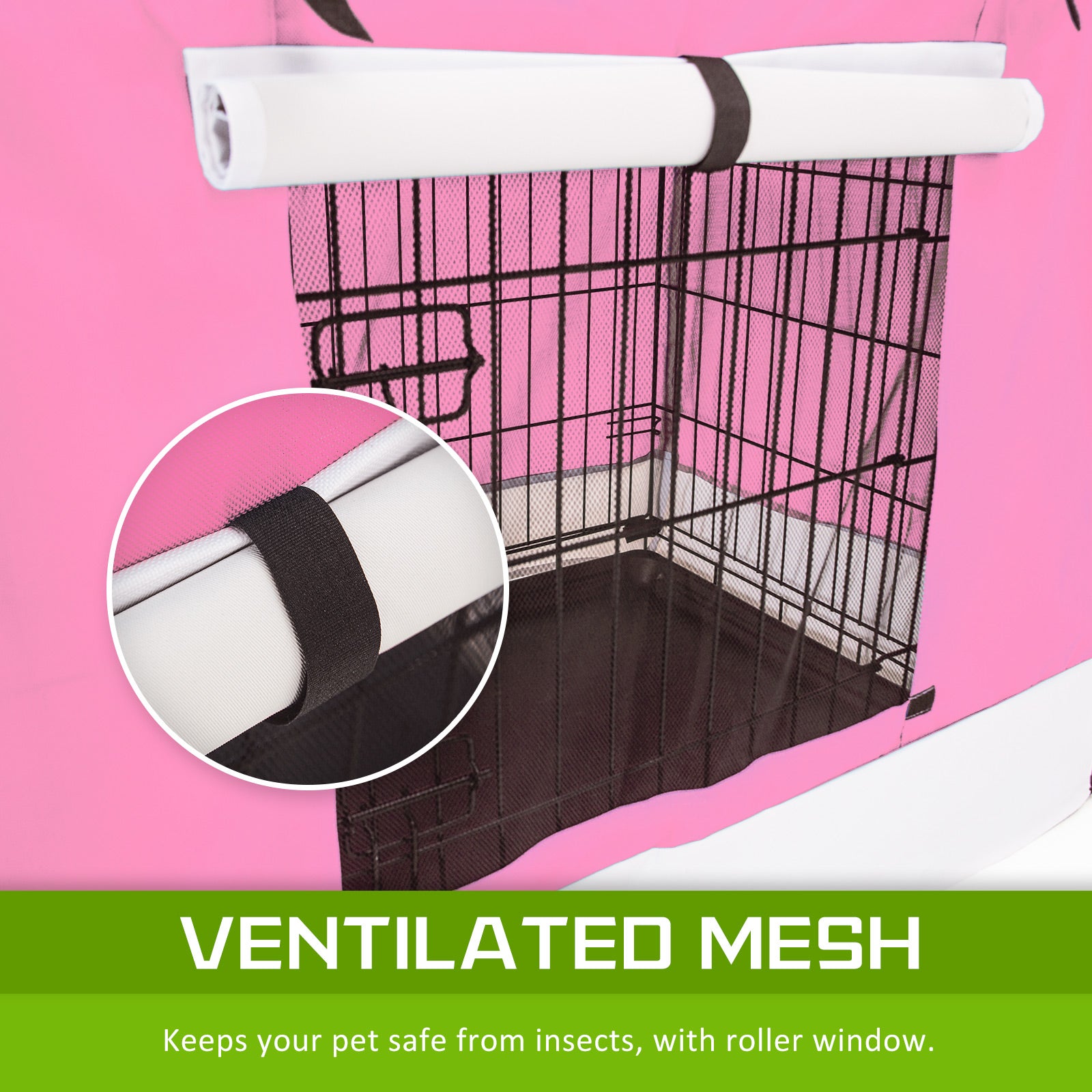 Paw Mate 36in Pink Waterproof Dog Crate Cover with Roll-Up Front & Side Window - SuperSaverAU - view 9