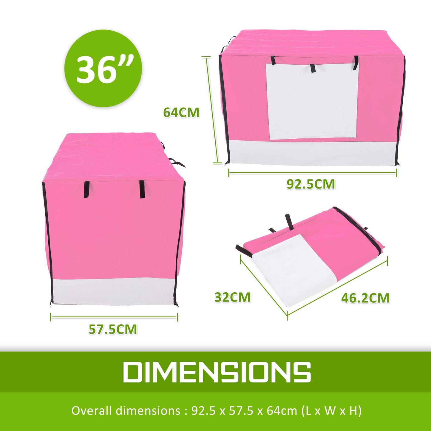 Paw Mate 36in Pink Waterproof Dog Crate Cover with Roll-Up Front & Side Window