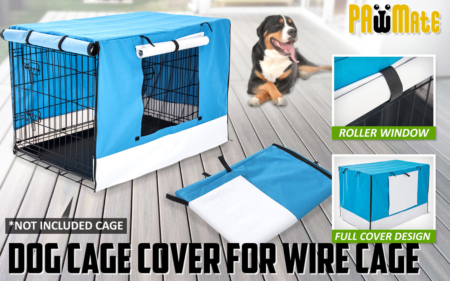 Paw Mate 42in Waterproof Dog Crate Cover - Blue with Roll-Up Front & Side Window