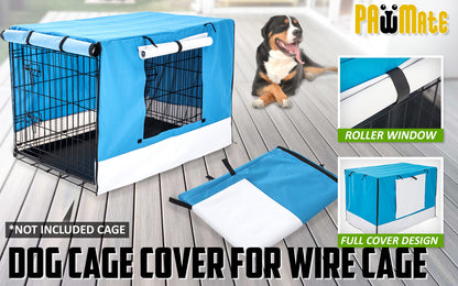 Paw Mate 42in Waterproof Dog Crate Cover - Blue with Roll-Up Front & Side Window