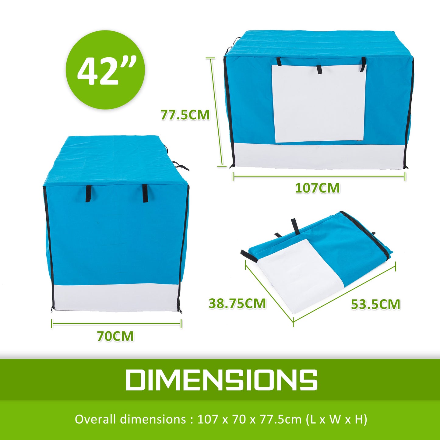 Paw Mate 42in Waterproof Dog Crate Cover - Blue with Roll-Up Front & Side Window