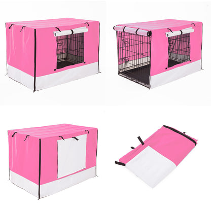Paw Mate 42in Pink Waterproof Dog Crate Cover with Roll-Up Access & Ventilation