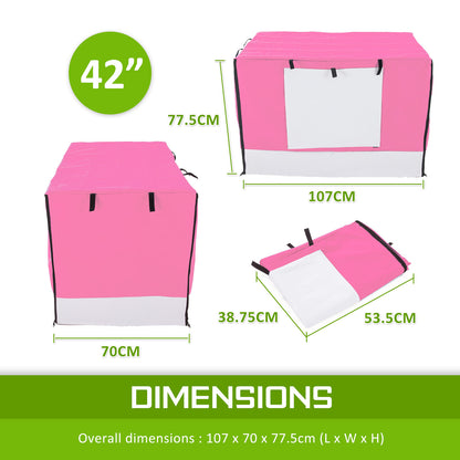 Paw Mate 42in Pink Waterproof Dog Crate Cover with Roll-Up Access & Ventilation