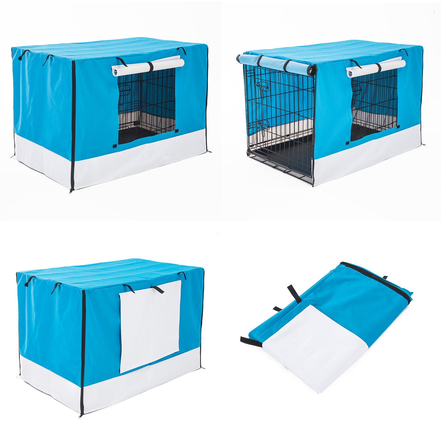 Paw Mate 48in Waterproof Dog Crate Cover - Blue, Heavy Duty Canvas, Roll-Up Access