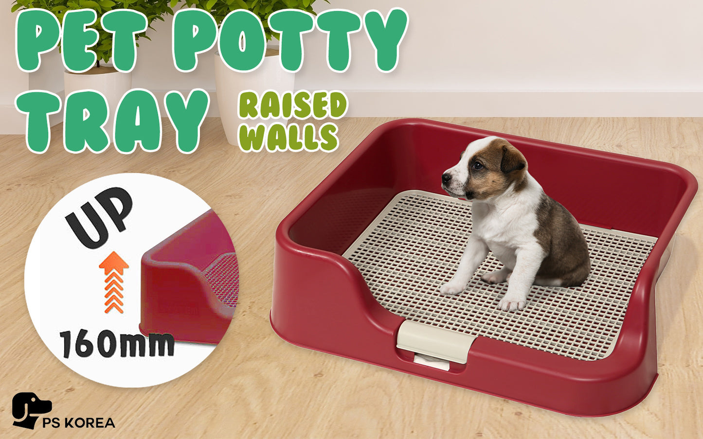 PS KOREA Dog Potty Tray 52.6cm x 43cm x 15cm - Leak-Proof, Raised Walls, Wine