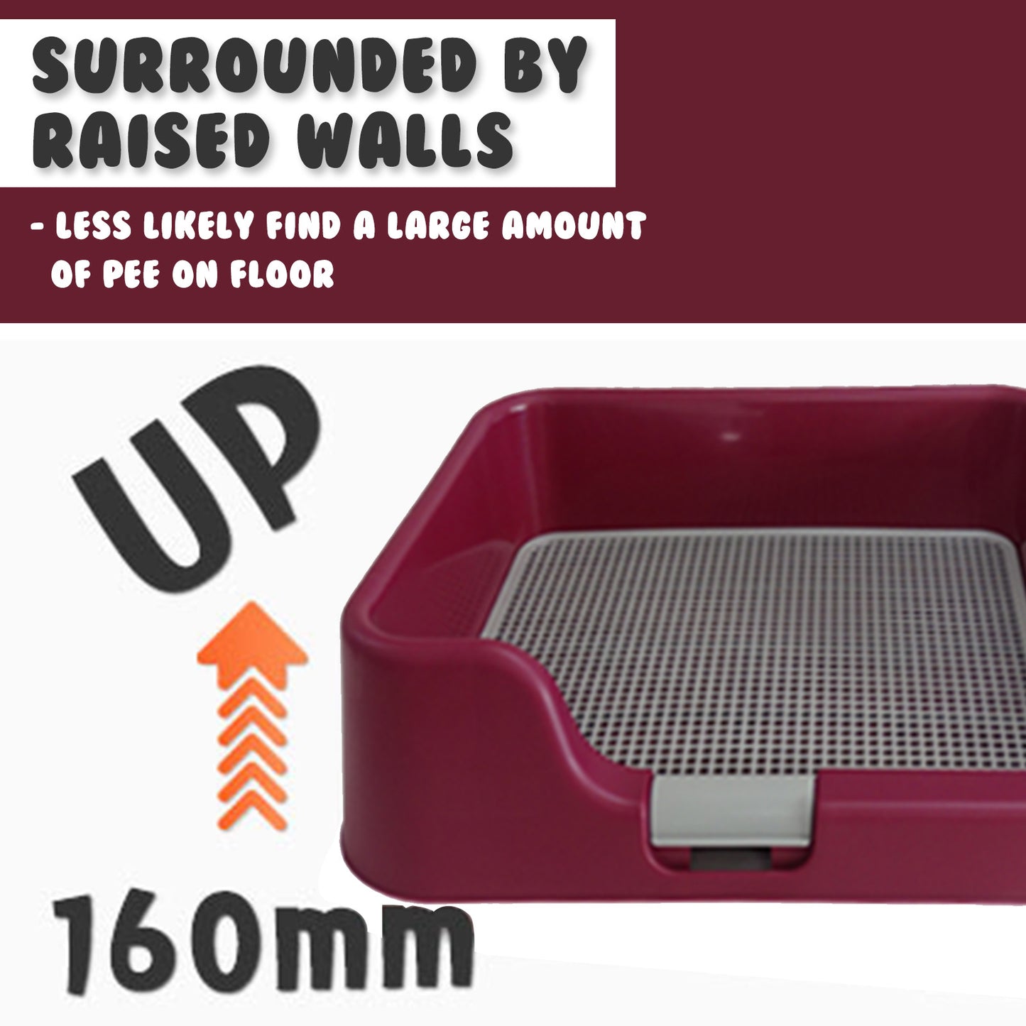 PS KOREA Dog Potty Tray 52.6cm x 43cm x 15cm - Leak-Proof, Raised Walls, Wine