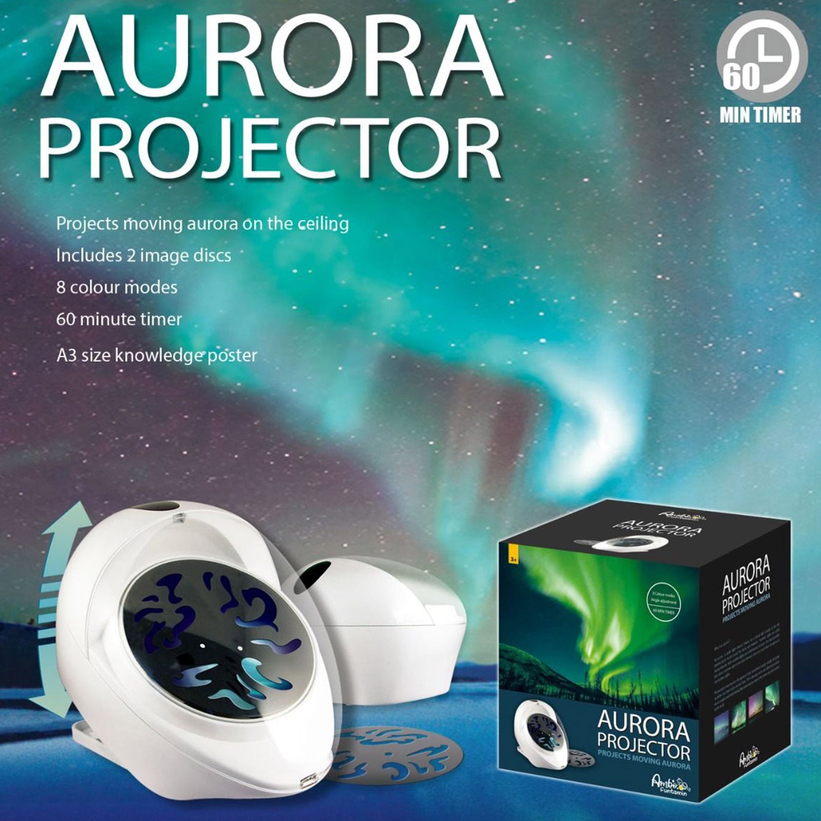 Aurora Projector Moving Night Light 8 Colour Mode - Kids Learning Toy - SuperSaverAU - view 2