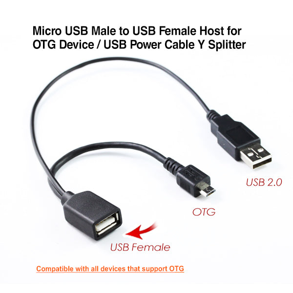 Micro USB Male to USB Female Host for OTG Device / USB Power Cable Y Splitter - SuperSaverAU - view 1