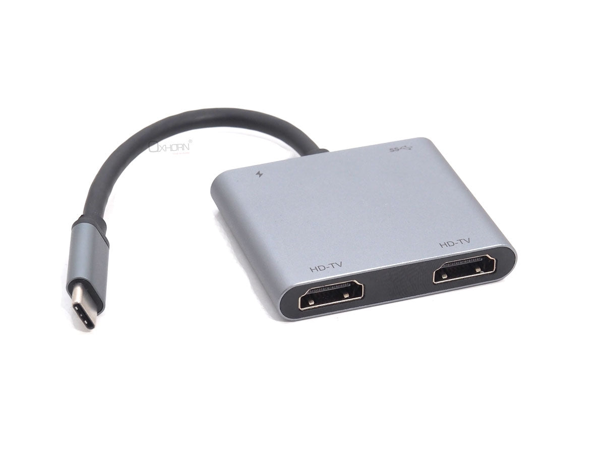 Oxhorn USB C Multi Display Adapter - 2 HDMI 4K@30Hz, USB 3.0, PD Charging - SuperSaverAU - view 3