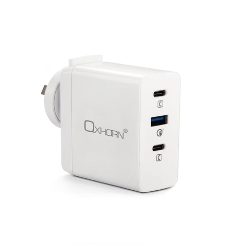 Oxhorn 100W GaN Fast Charger, PD3.0, 3-Port, Compact, Worldwide Compatible - SuperSaverAU - view 1