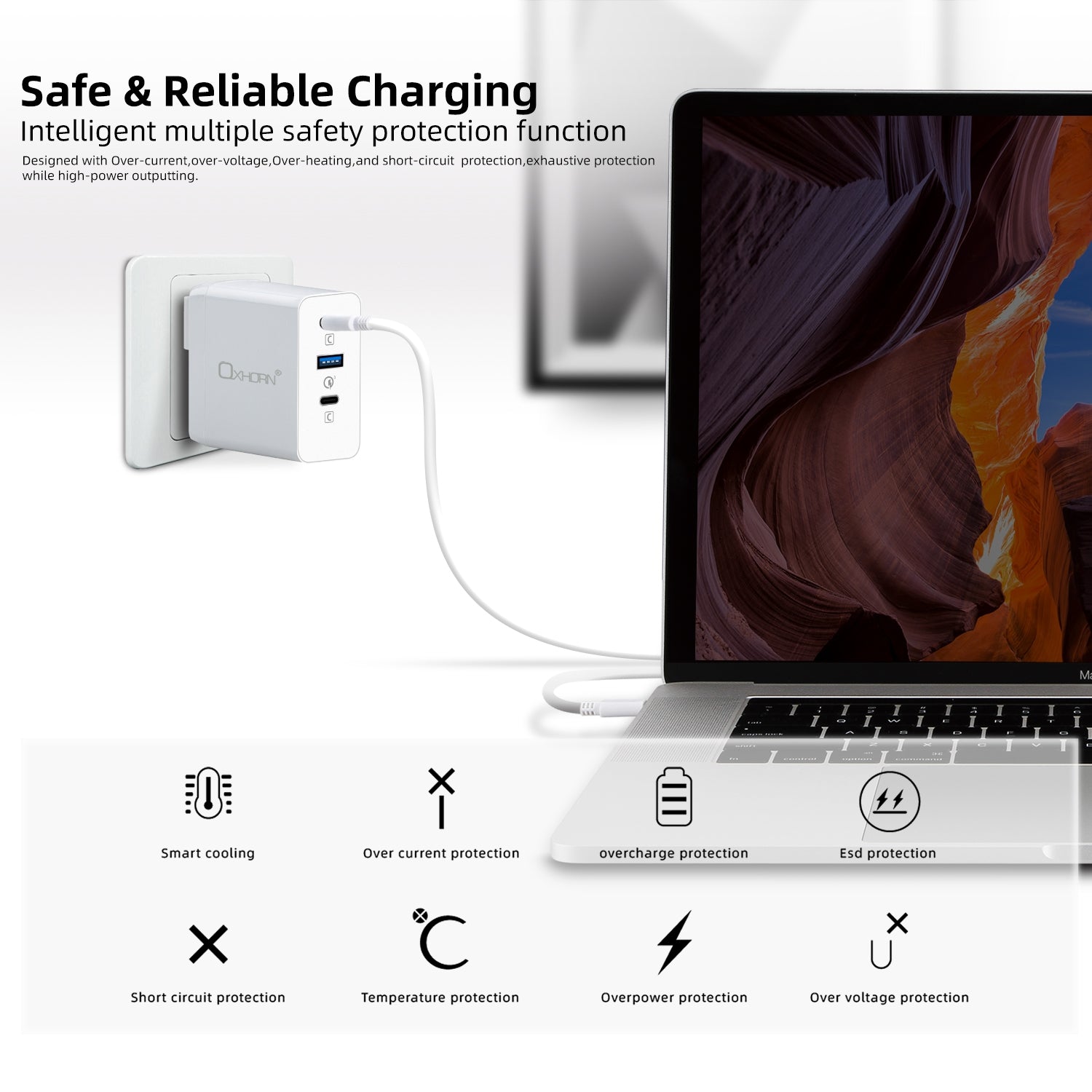 Oxhorn 100W GaN Fast Charger, PD3.0, 3-Port, Compact, Worldwide Compatible - SuperSaverAU - view 7