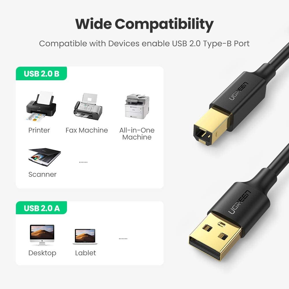 UGREEN USB 2.0 A Male to B Male Printer Cable 5m (Black) 10352 - SuperSaverAU - view 2