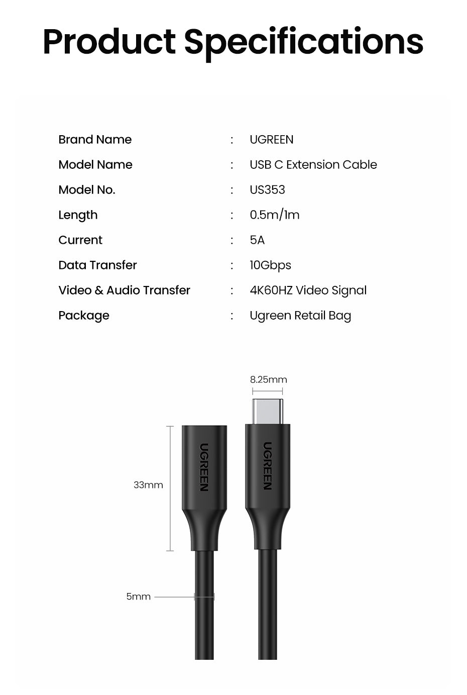 UGREEN 10387 USB-C Extension Cable 1M - SuperSaverAU - view 12