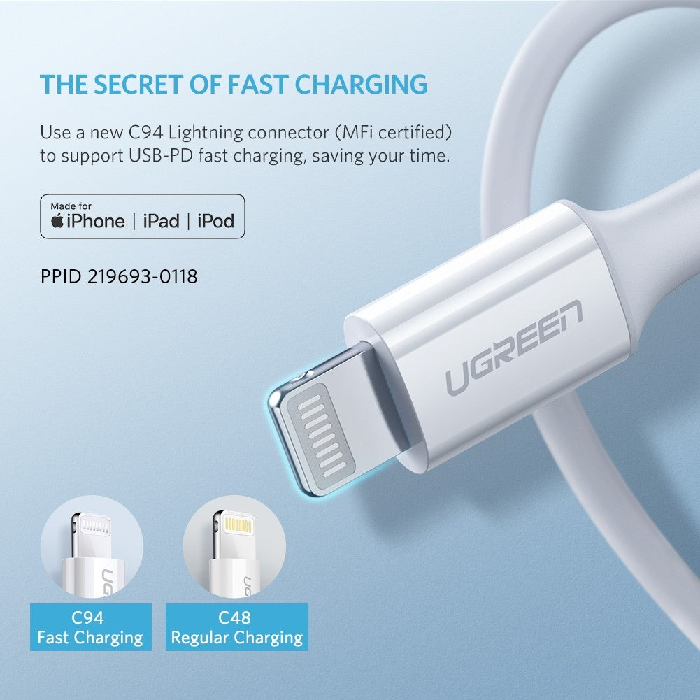 UGREEN 10493 Type-C to MFI iPhone M/M Cable Rubber Shell 1M White - SuperSaverAU - view 4