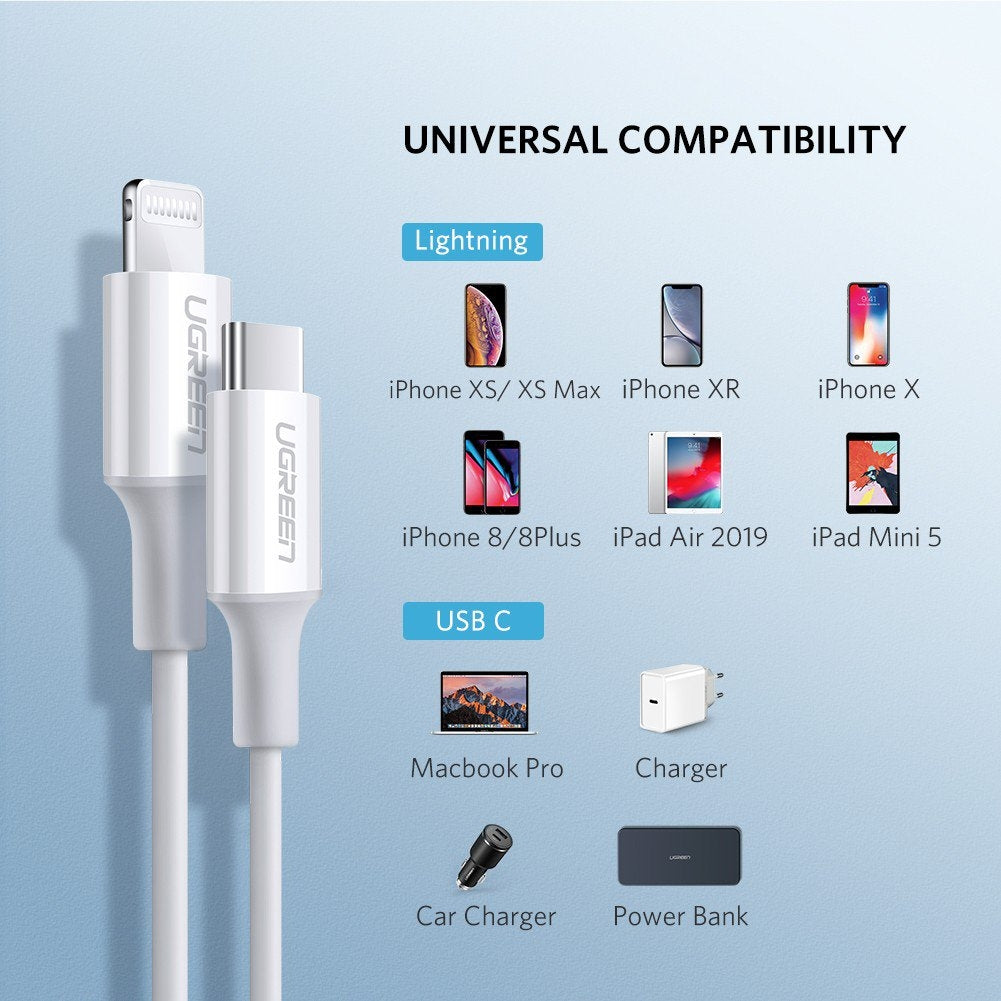 UGREEN 10493 Type-C to MFI iPhone M/M Cable Rubber Shell 1M White - SuperSaverAU - view 5