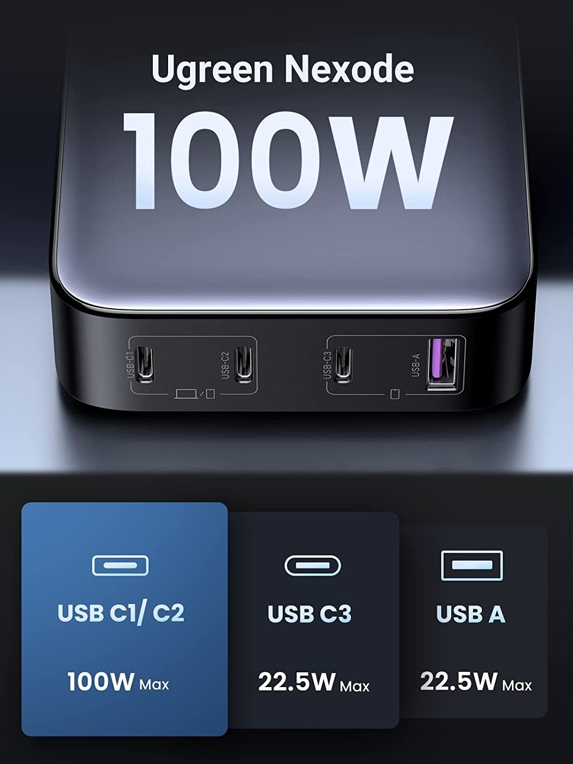 UGREEN 15613 100W USB-C Charger, Nexode 4-Port GaN II Charging Station - SuperSaverAU - view 2