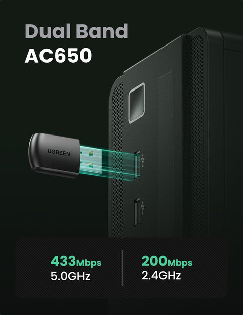 UGREEN 20204 AC650 Dual Band USB WLAN Adapter - SuperSaverAU - view 2