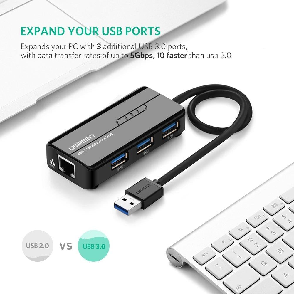 UGREEN USB 3.0 Hub with Gigabit Ethernet Adapter (20265) - SuperSaverAU - view 2