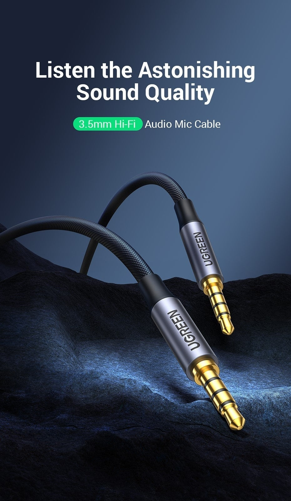 UGREEN 20785 3.5mm Braided 4-Pole Audio Cable Male to Male 3m - SuperSaverAU - view 5