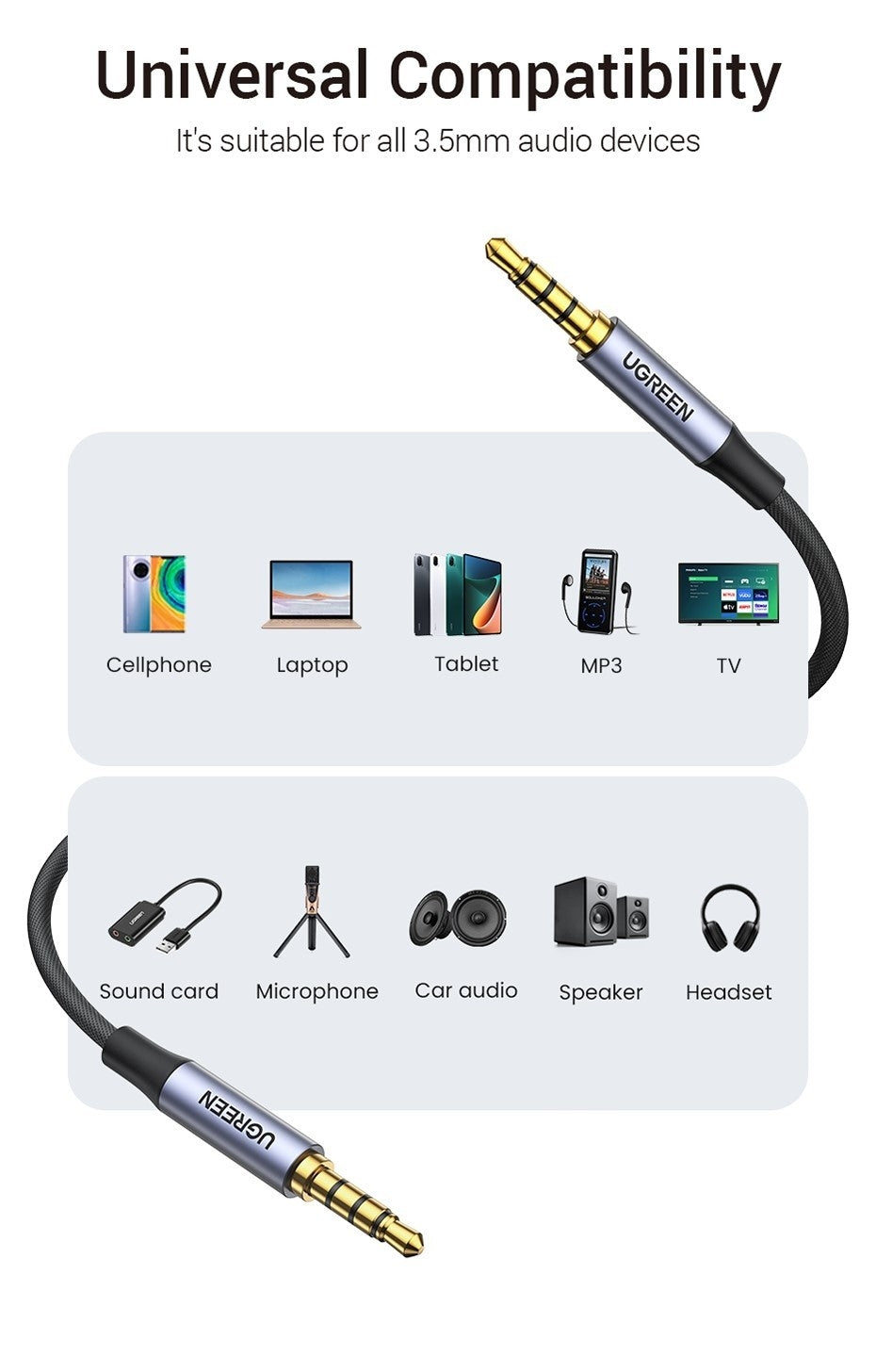 UGREEN 20785 3.5mm Braided 4-Pole Audio Cable Male to Male 3m - SuperSaverAU - view 6