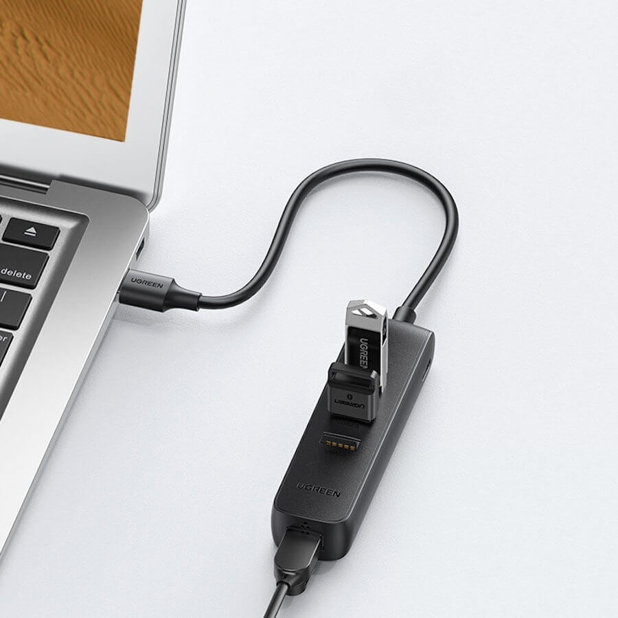 UGREEN 20984 USB 2.0 to 3 x USB2.0 with RJ45 (100Mbps) Ethernet Adapter (Black) - SuperSaverAU - view 3