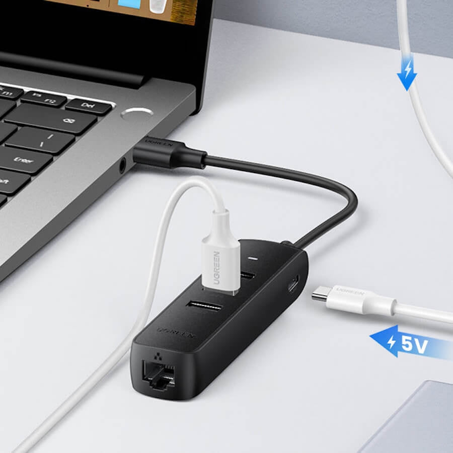 UGREEN 20984 USB 2.0 to 3 x USB2.0 with RJ45 (100Mbps) Ethernet Adapter (Black) - SuperSaverAU - view 7