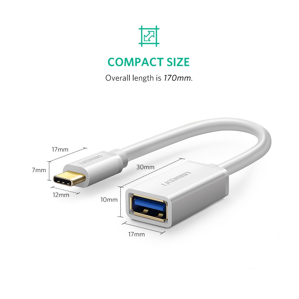 UGREEN USB Type-C Male to USB 3.0 Type A Female OTG Cable - White 15CM (30702) - SuperSaverAU - view 5