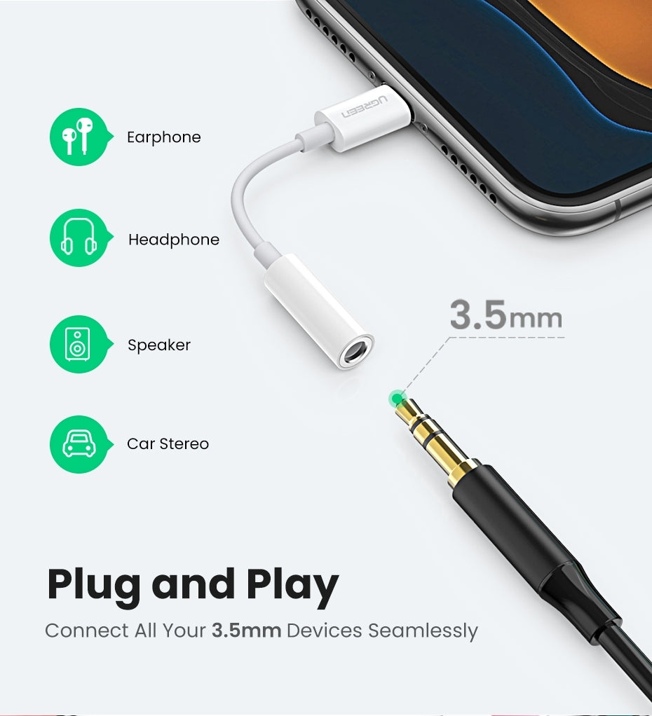 UGREEN 3.5mm iPhone 8-pin Adapter, Apple MFi Certified, Noise Reduction, Durable Design - SuperSaverAU - view 7