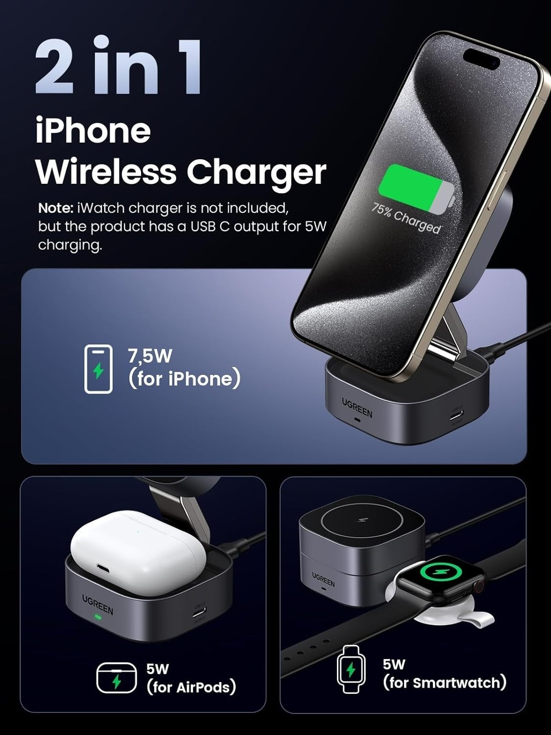 UGREEN 35278 2-in-1 Magsafe Wireless Charger with Stand - SuperSaverAU - view 5
