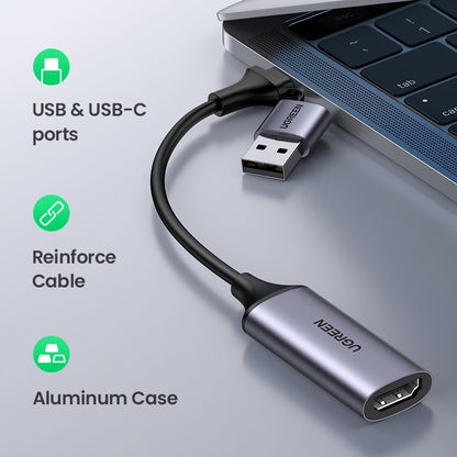 UGREEN USB-C to HDMI 2 in 1 HD Video Capture Card, 1080P/30Hz, Plug & Play