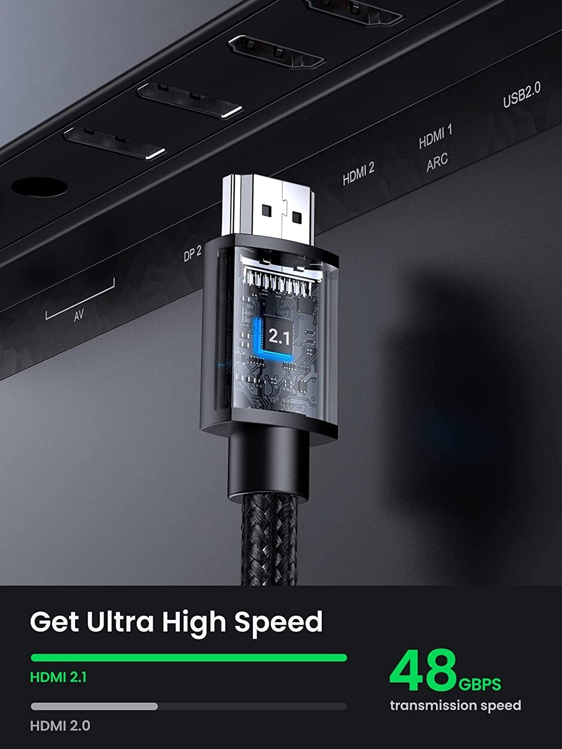 UGREEN 8K HDMI Extension Cable 1M 60Hz 48Gbps Male to Female, Durable Nylon - SuperSaverAU - view 2