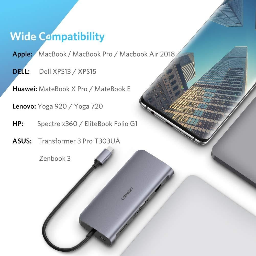 UGREEN Type C 9 in 1 Multifunction Adapter- HDMI/ VGA/Gigabit/TypeC/USB3.0 x 3/SD/TF (40873) - SuperSaverAU - view 5