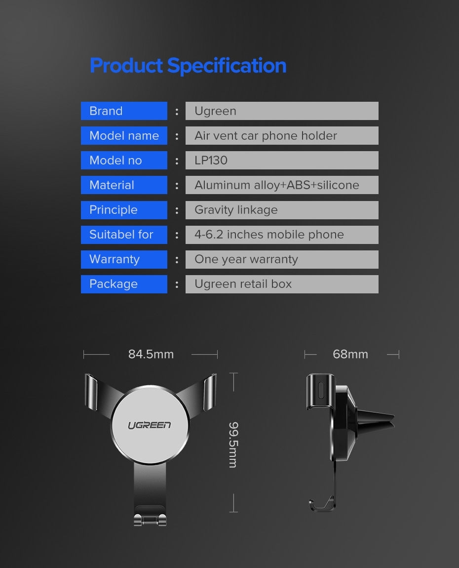 UGREEN Gravity Car Phone Holder for Ventilation Grille, 6.3-8.8 cm, 360° Rotation - SuperSaverAU - view 8