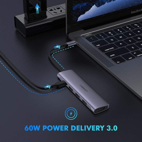 UGREEN TypeC 5 in 1 Adaptor - HDMI + USB 3.0*3 + TypeC PD Power Converter (50209) - SuperSaverAU - view 1
