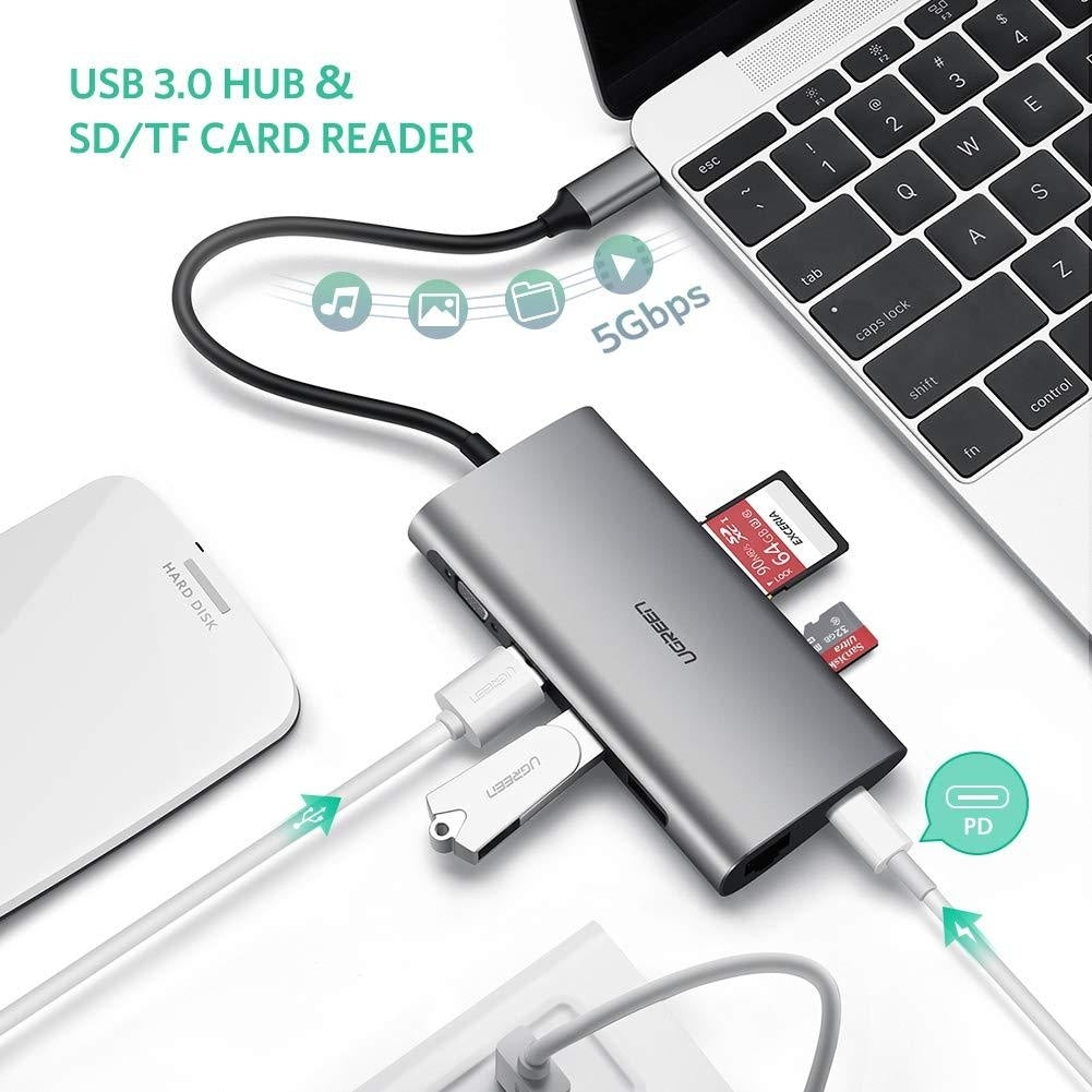 UGREEN Type C 8 in 1 Multifultion adaptor VGA/RJ45/USB3.0 x 3/SD/TF/TypeC PD Protocal (50539) - SuperSaverAU - view 1