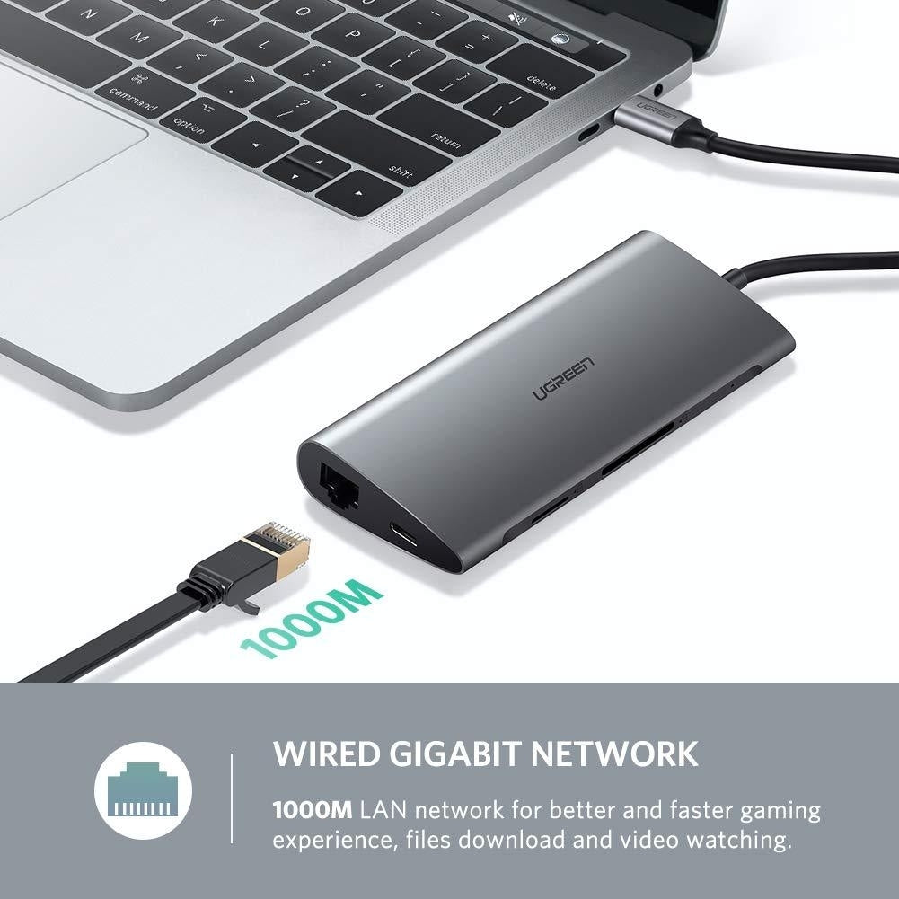 UGREEN Type C 8 in 1 Multifultion adaptor VGA/RJ45/USB3.0 x 3/SD/TF/TypeC PD Protocal (50539) - SuperSaverAU - view 4