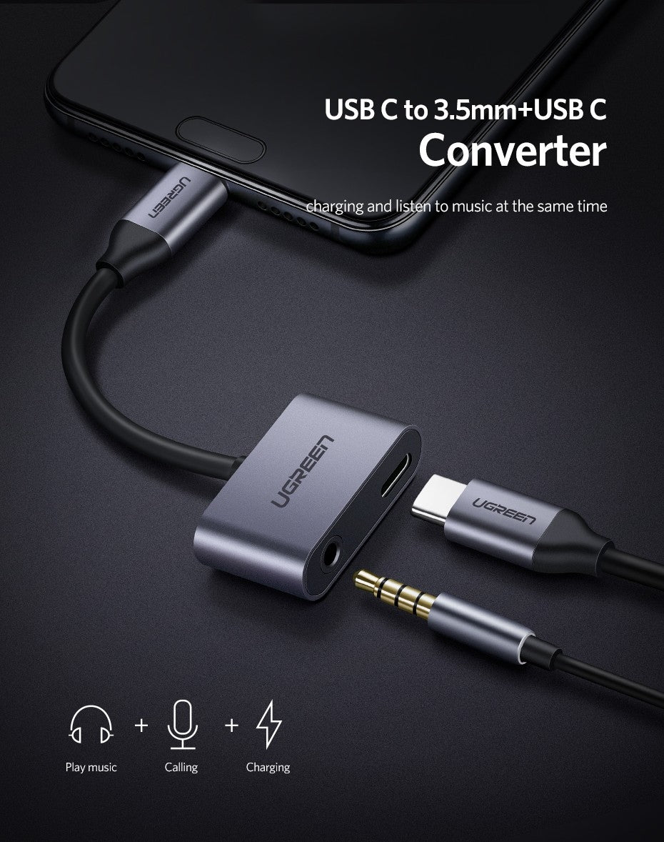 UGreen TypeC to 3.5mm Audio + TypeC Female Adapter Aluminium 50596 - SuperSaverAU - view 5