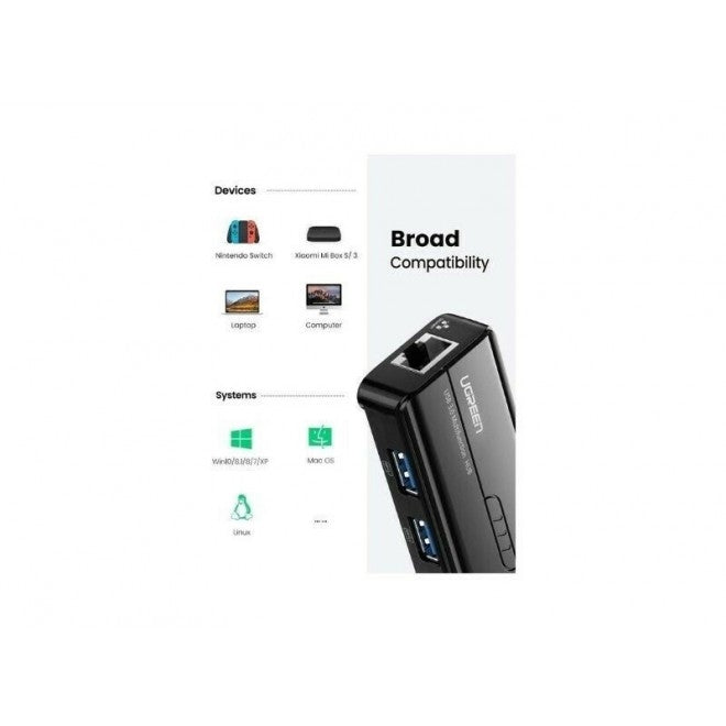 UGREEN 50627 USB-C to USB-A 3-Port Hub with RJ45 Gigabit Ethernet - SuperSaverAU - view 3