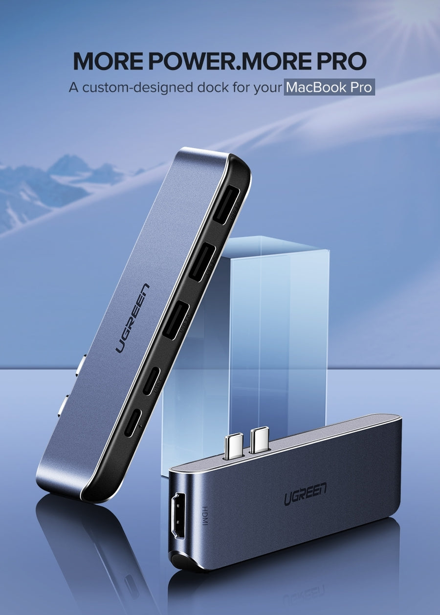 UGREEN Dual Type-C 5 in 1 to 3*USB3.0+ USB-C Female+PD Converter (50775) - SuperSaverAU - view 1
