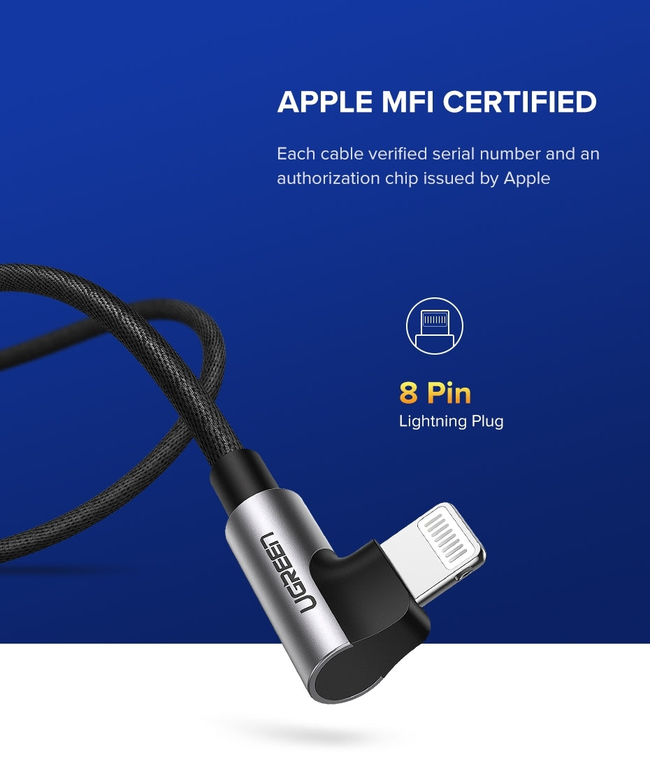 UGREEN 60521 USB-A to 8-pin 90 Degree Angel Cable 1M - SuperSaverAU - view 2