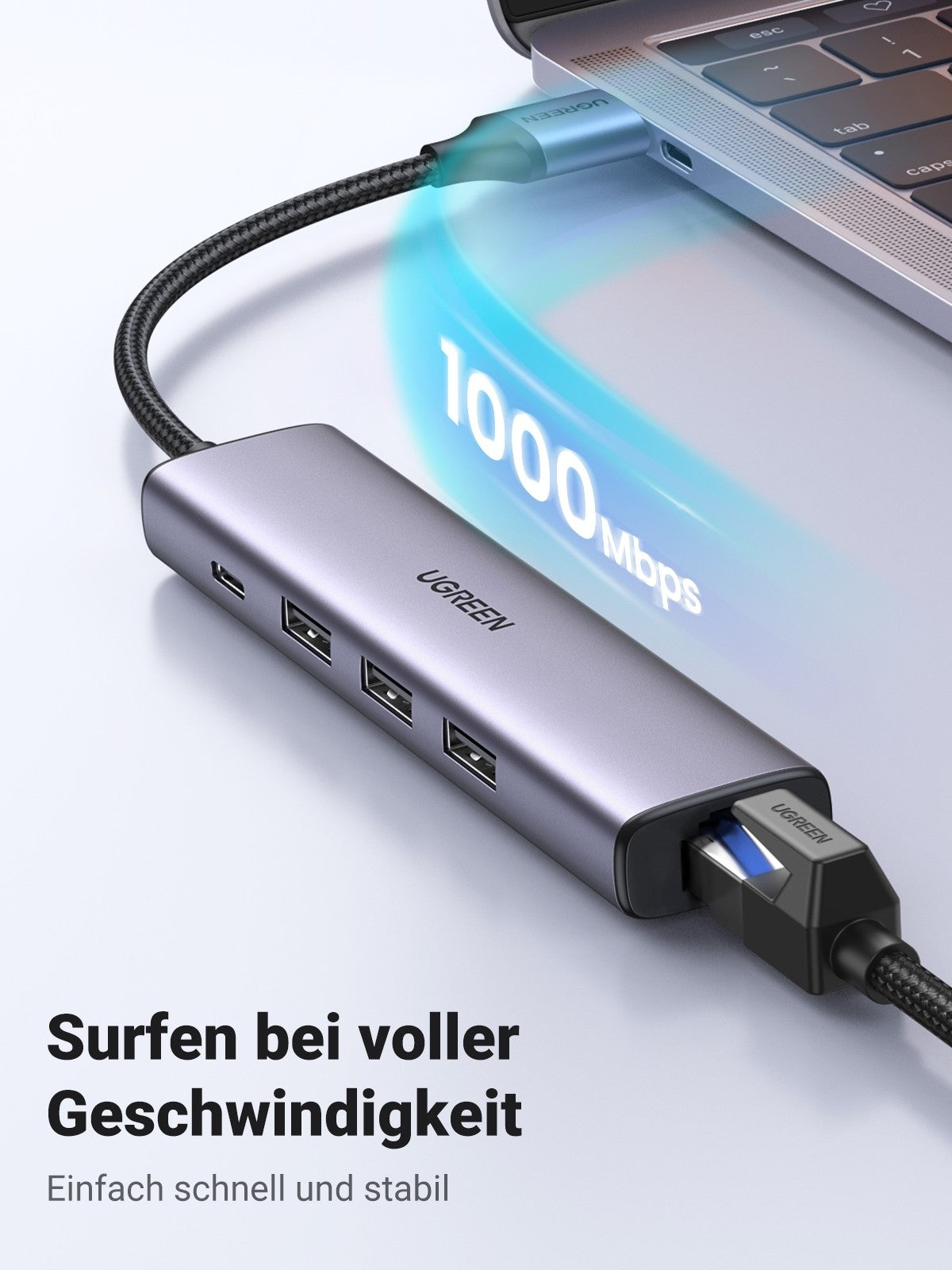 UGREEN 60554 USB 3.0 to Ethernet Adapter 5 in 1 Multiport Hub with Gigabit RJ45 - SuperSaverAU - view 2