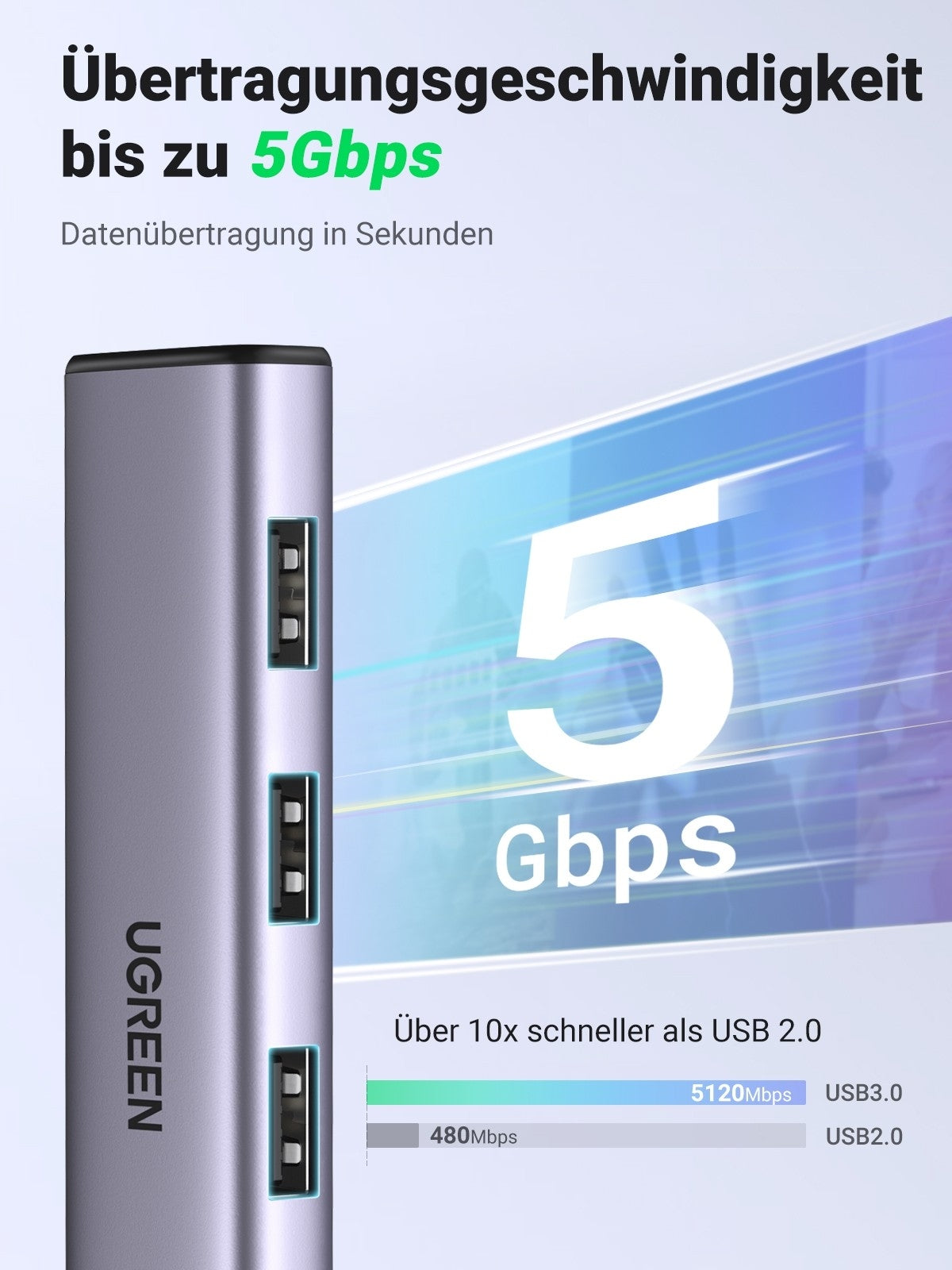 UGREEN 60554 USB 3.0 to Ethernet Adapter 5 in 1 Multiport Hub with Gigabit RJ45 - SuperSaverAU - view 3