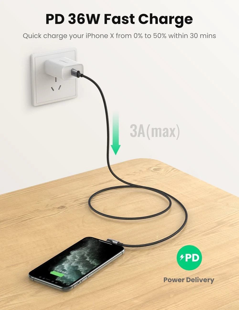 UGREEN 60765 90 Degree USB-C to iPhone 8-pin Cable 2M - SuperSaverAU - view 2