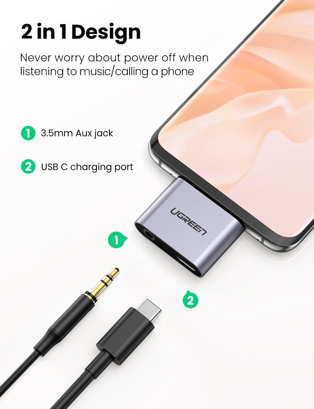 UGREEN 70312 2-in-1 USB C to C and 3.5mm Adapter - SuperSaverAU - view 2