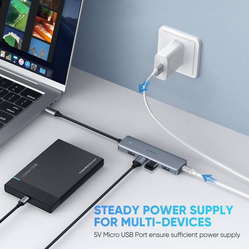 UGREEN 4-Port USB3.0 Hub with Micro USB Power Supply 70336 - SuperSaverAU - view 2