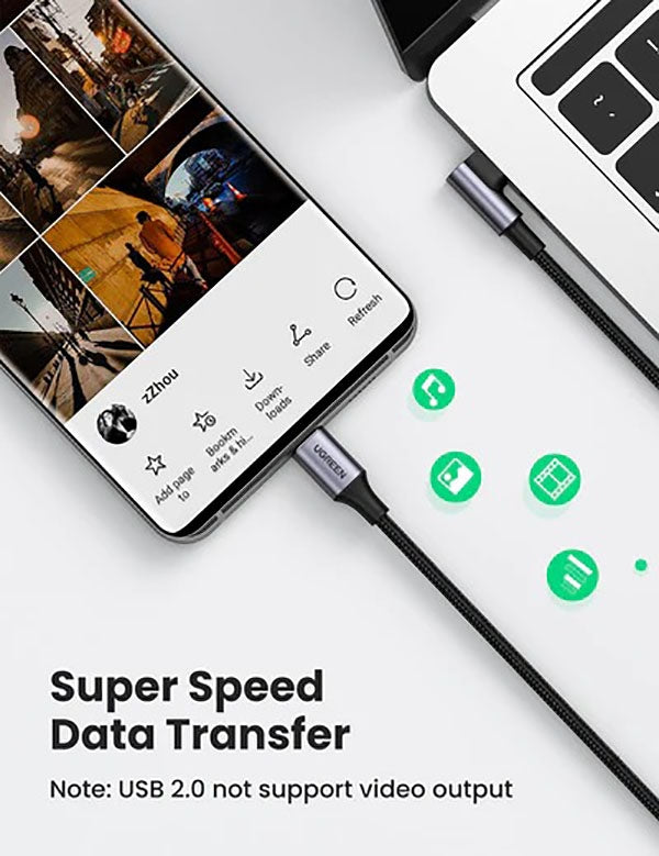 UGREEN 100W Right Angle USB-C to USB-C Cable 2M