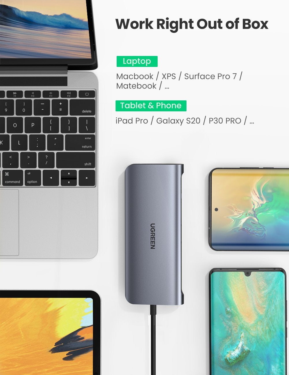 UGREEN USB-C To 3*USB 3.0 A+HDMI+VGA+RJ45 Gigabit+SD/TF+AUX3.5mm+PD Converter Gray with PD 80133 - SuperSaverAU - view 2
