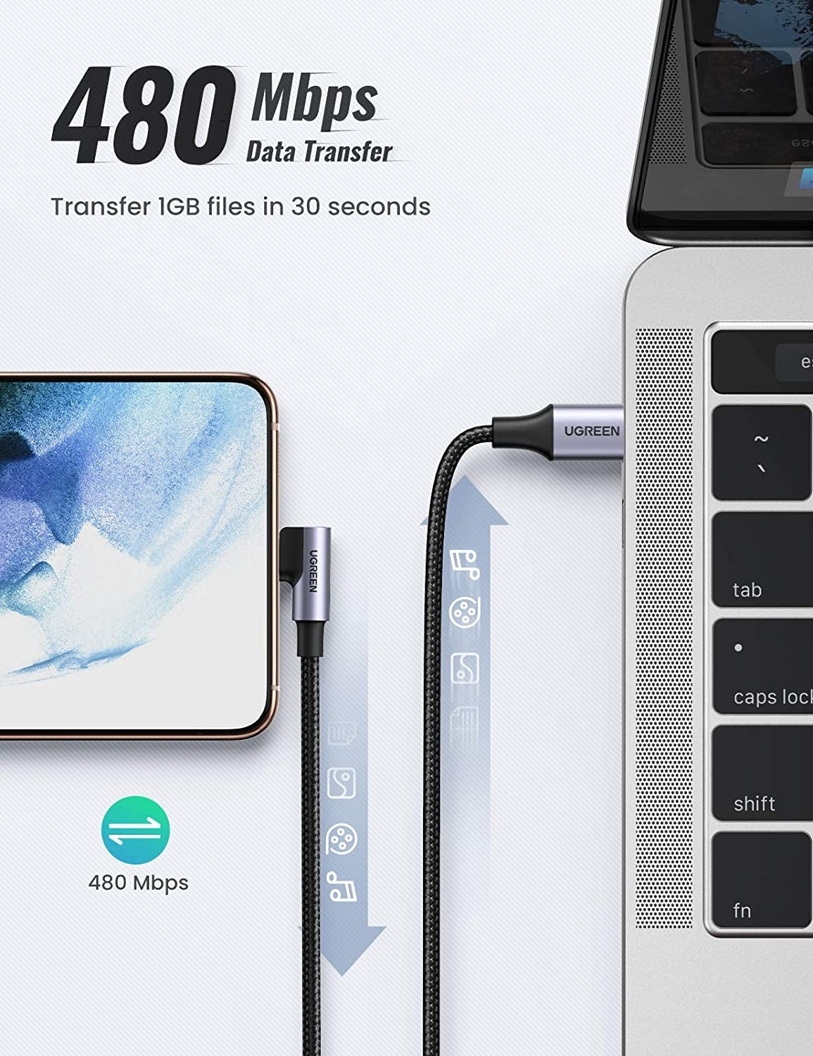 UGREEN 80714 USB-C 2.0 to Angle USB-C Cable Black 3M - SuperSaverAU - view 4