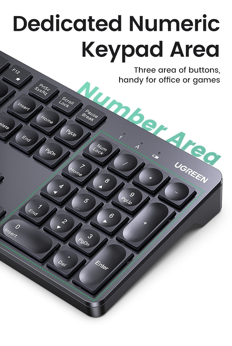 UGREEN 104-Key Wireless Keyboard, 2.4G, ANSI Layout, Red LED, 10m Range - SuperSaverAU - view 3