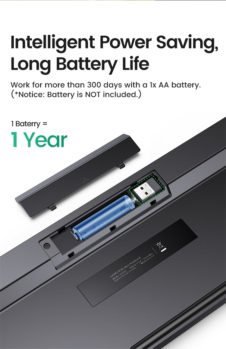 UGREEN 104-Key Wireless Keyboard, 2.4G, ANSI Layout, Red LED, 10m Range